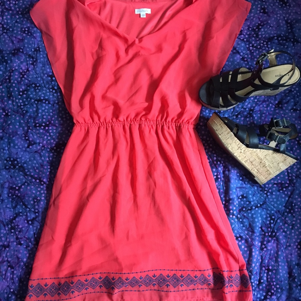 Coral Dress with Navy Detailing